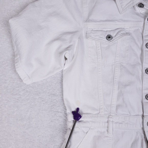 American Eagle Denim Romper XL White Short Sleeve Button Front Frayed Hem - Picture 8 of 8